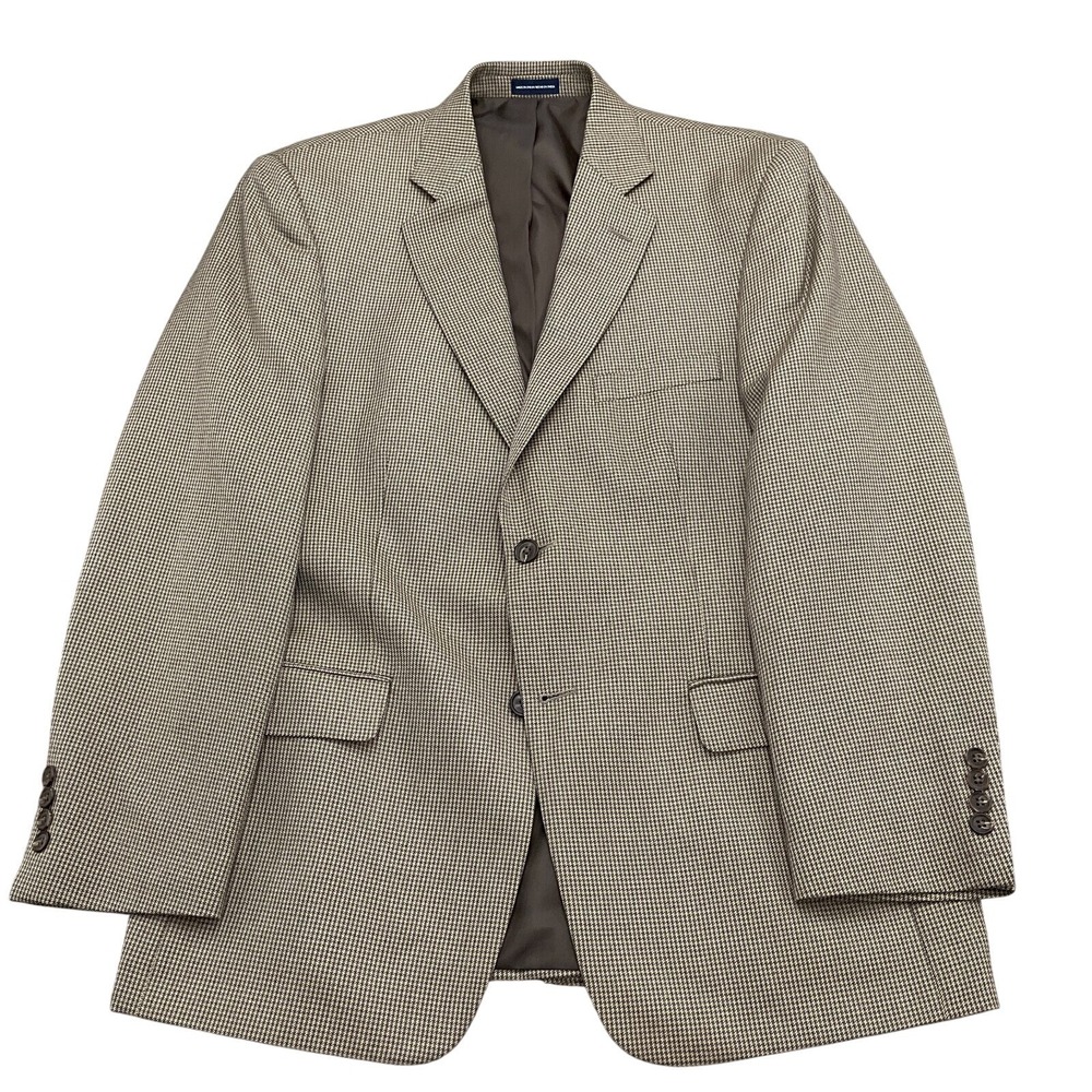 Jos A Bank Blazer Men 42L Brown Tan Houndstooth Wool‎ Classic Career Vented